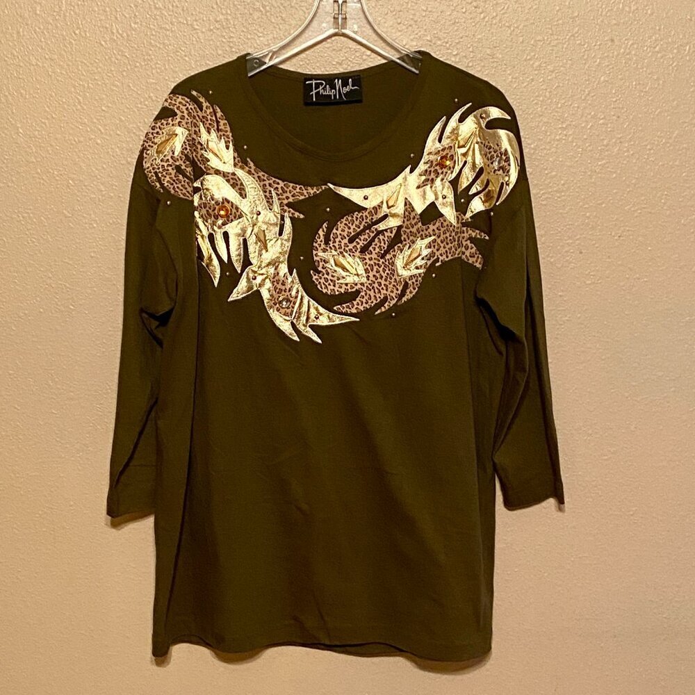 PHILIP NOEL Vintage 2-pc Leopard Print Applique Jewel and Metal Beading Size O/S - Picture 6 of 11